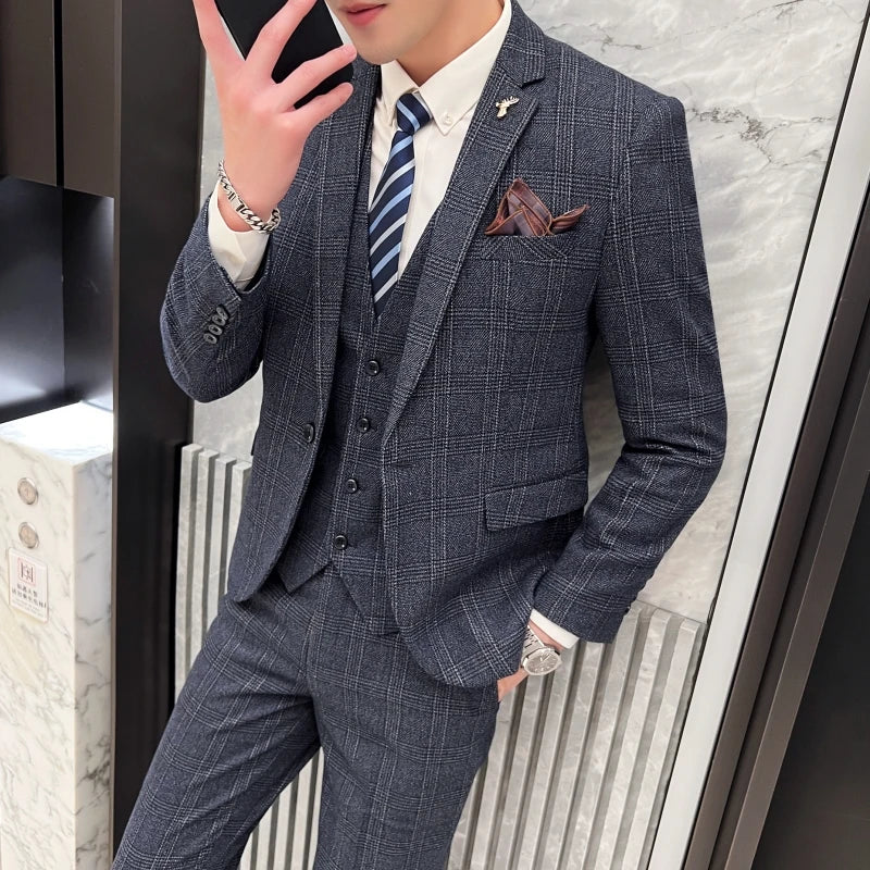 2023 Men's British Fashion 3-Piece Slim Fit Suit – Trendy Banquet Outfit