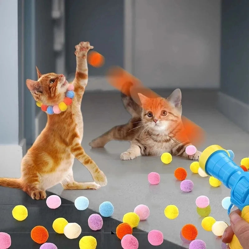 Interactive Cat Launch Toy – Mini Shooting Gun with Plush Ball for Kitten Training & Play