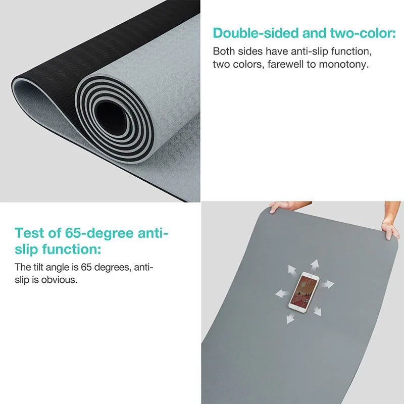 Yoga Mat | Double-Sided Non-Slip TPE Exercise Mat with Strap – Eco-Friendly for Yoga & Pilates