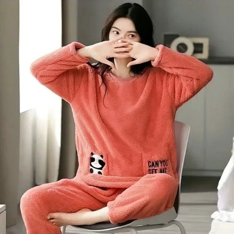 Warm Winter Flannel Pajama Set | Thickened Long Sleeve Cartoon Sleepwear for Women | Cozy Loungewear Offer