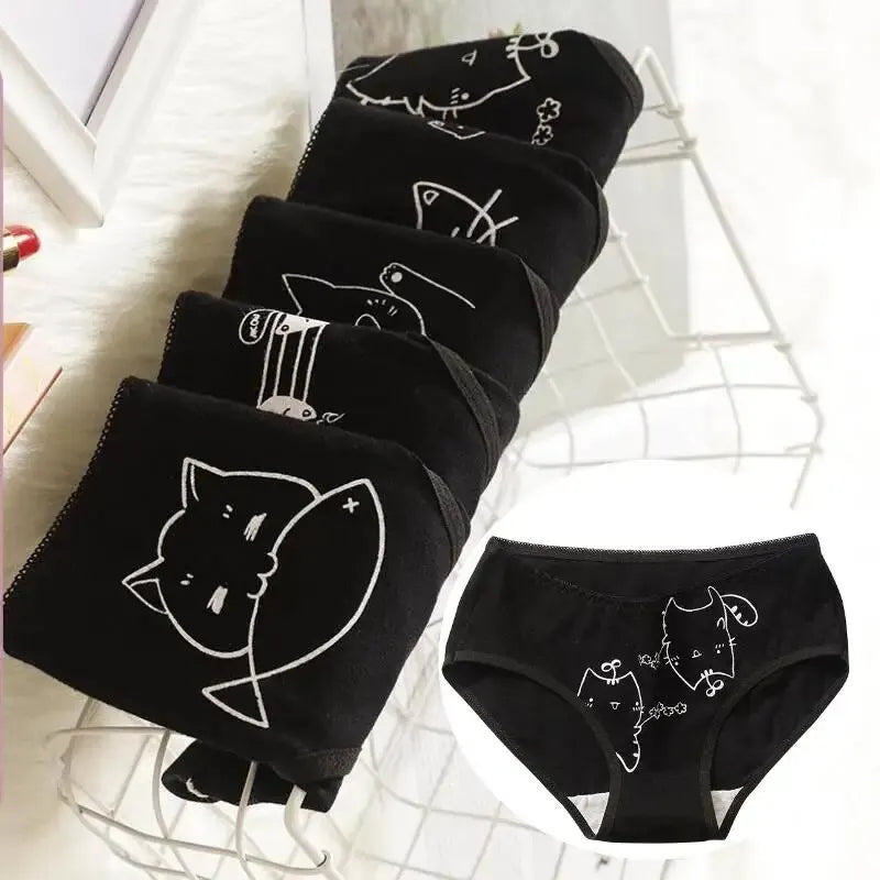 5PCS Set Women's Cotton Cartoon Cute Panties Soft Short Underwear Lingerie M-XL