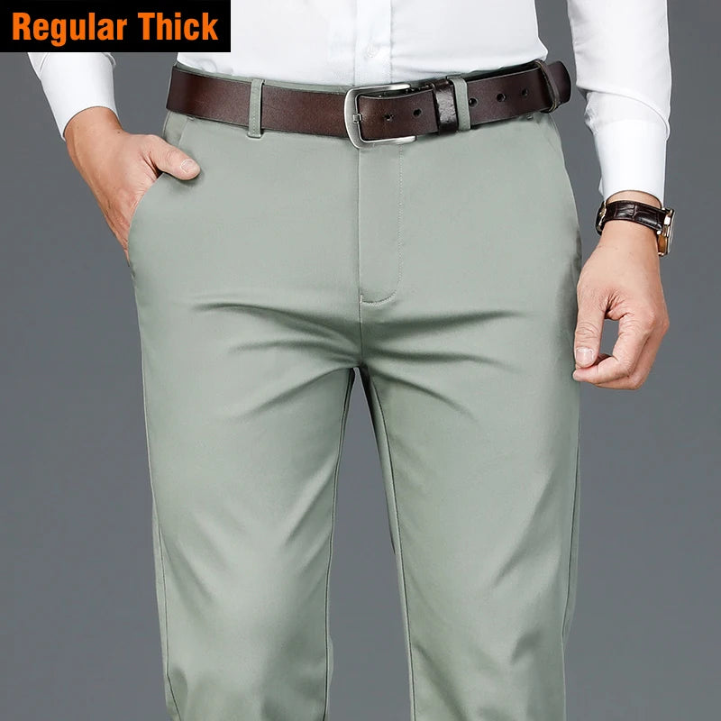 2025 Spring New Men's Bamboo Fiber Casual Pants | Classic Business Fashion Khaki Stretch Cotton Trousers | Male Brand Clothes