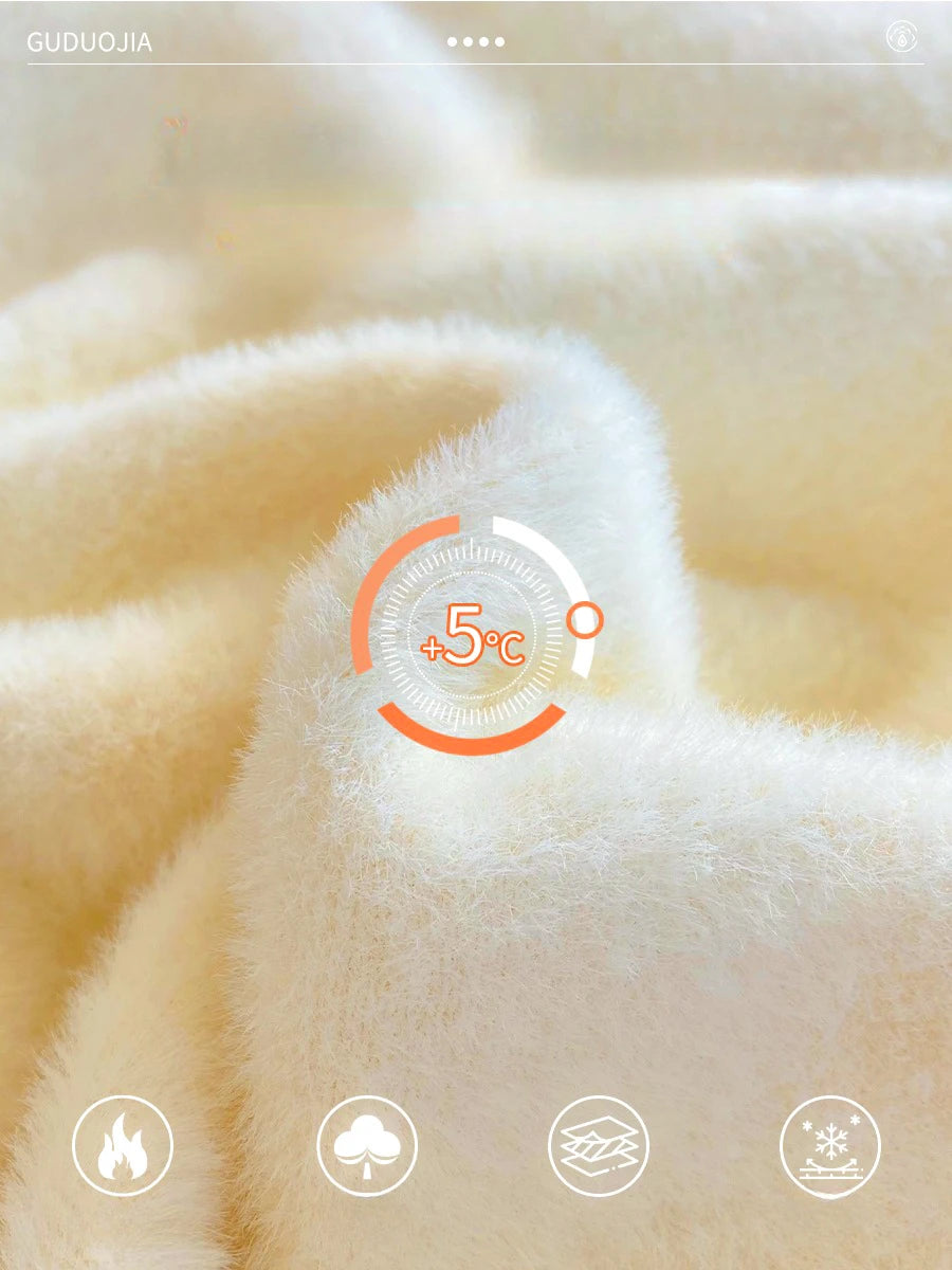 2025 Women’s Retro Turtleneck Sweater – Thick Velvet Lined Thermal Knit Pullover | Warm Winter Bottoming Shirt