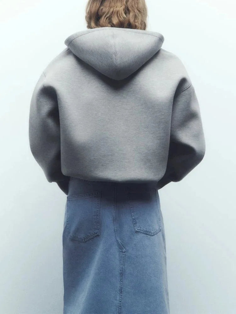 Women's Versatile Hooded Zip Long Sleeve Loose Oversized Casual Jacket Sweatshirt Top