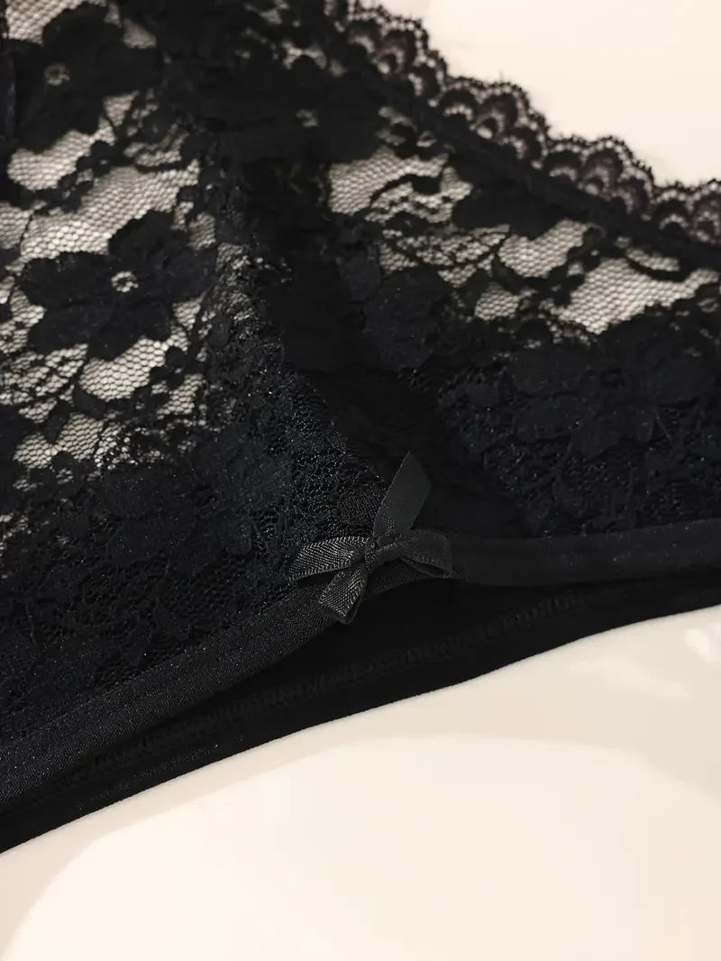 5PCS Women's Floral Lace Low Waist Panties Sexy Breathable Solid Color Underwear Lingerie