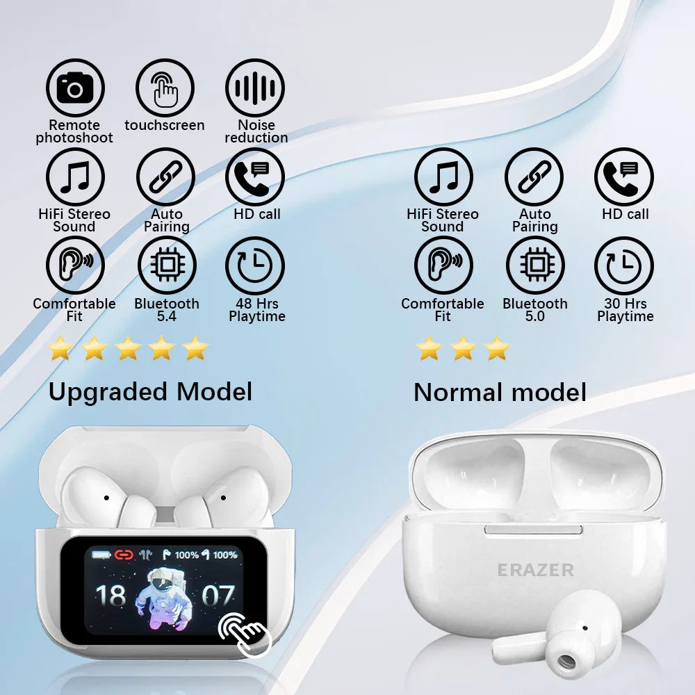 Original ERAZER TWS Wireless Earbuds – Touch Screen, Bluetooth, ANC Noise Reduction, HIFI Music Headphones