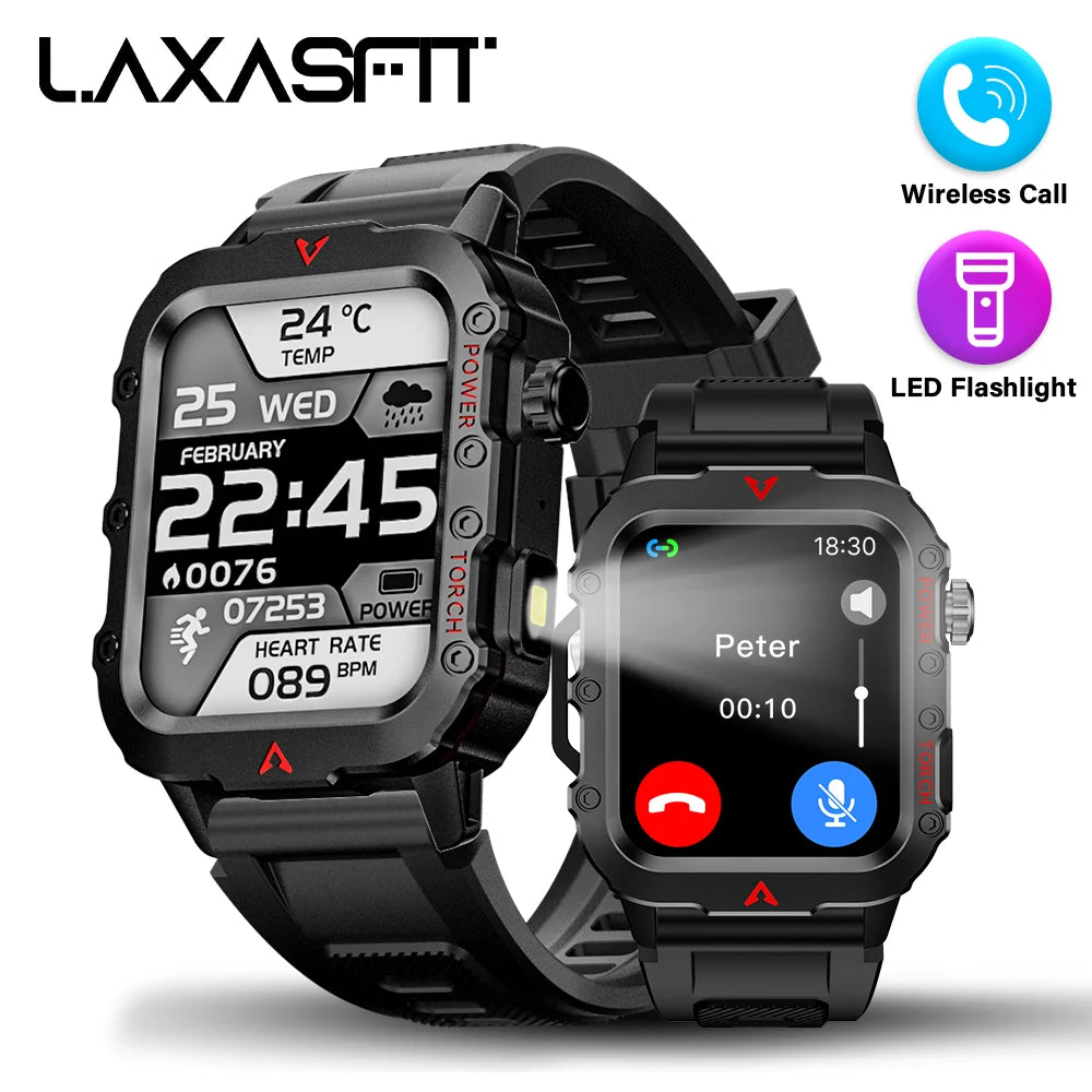 LAXASFIT Men Sports Smart Watch – 1.71″ Screen, Blood Oxygen, Bluetooth Calling, Multi-Sport, LED Flashlight