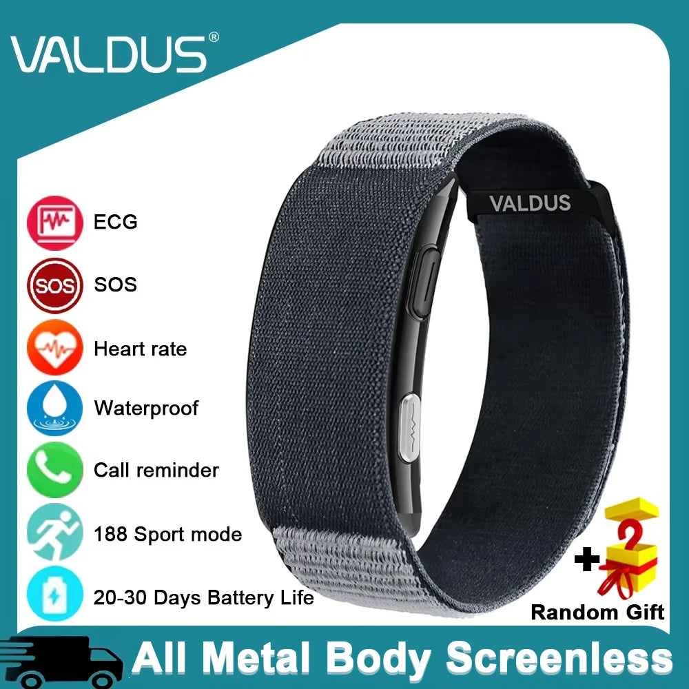VALDUS 2025 VITRO NO-Screen Smart Bracelet – ECG, SOS, Heart Rate & Blood Pressure Monitor, Sports Fitness, Waterproof