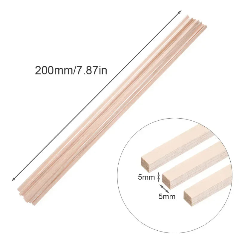 20–50pcs Balsa Wood Sticks – Square Craft Rods for DIY Model Building, Carving & Handicraft Making