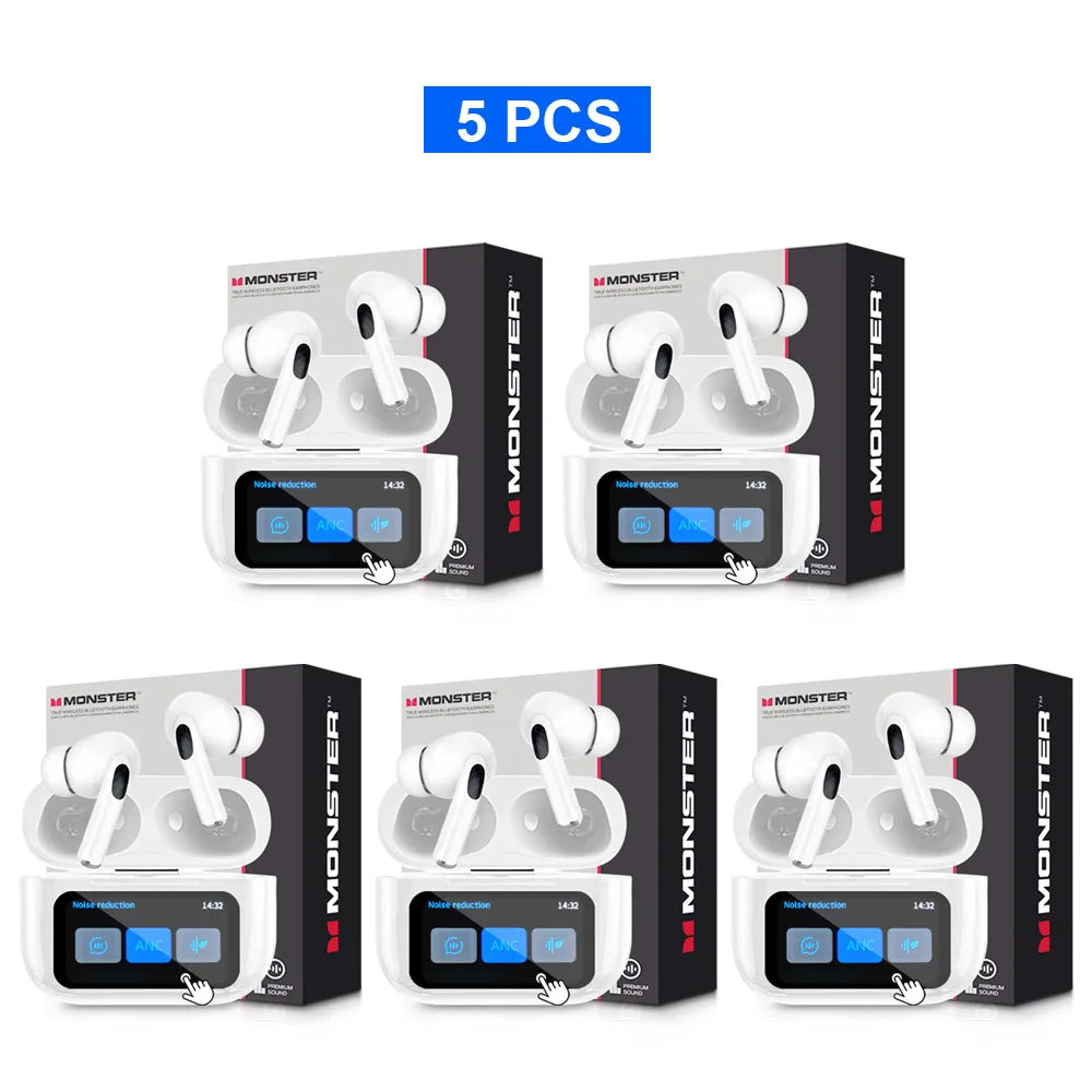 MONSTER TWS Wireless Bluetooth Earphones – HD Stereo Sound, LCD Touch Display, Sports In-Ear Headset with Charging Box