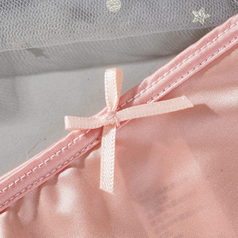 2PCS Women's Mesh Satin Ice Silk Low Rise Panties Soft Breathable Sexy Lace Underwear