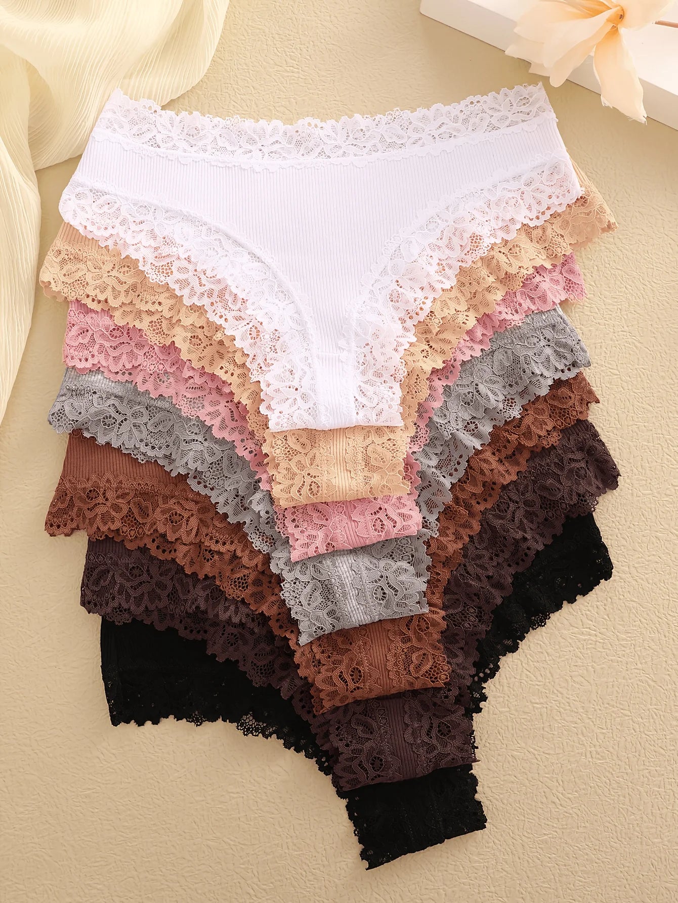 7PCS Women Sexy Lace Seamless Brazilian Panties – Cotton, Breathable, Low Rise Soft Underwear Lingerie