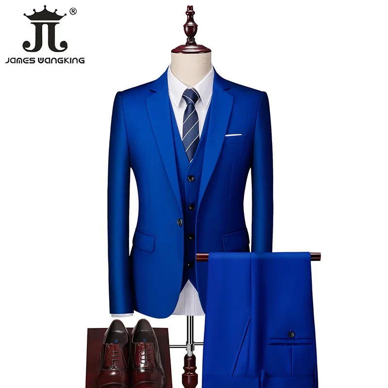 M-6XL 15 Colors Men's 3-Piece Formal Suit – Jacket, Vest & Pants for Business, Groom & Wedding