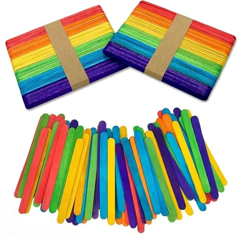 50–500 pcs Colored Wooden Popsicle Sticks – Natural Craft Sticks for DIY Crafts, Resin Projects & Making Tools