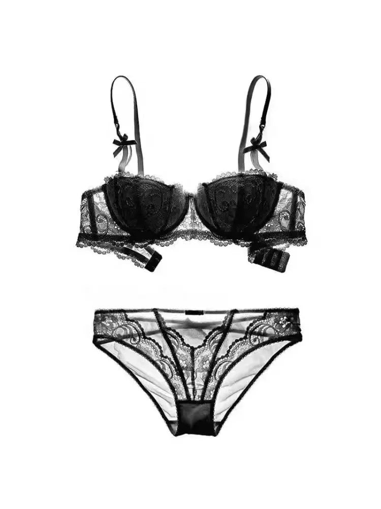 French Lace Half-Cup Bra – Ultra-Thin Kawaii Push Up Lingerie, Japanese Style Minimalist Design for Women