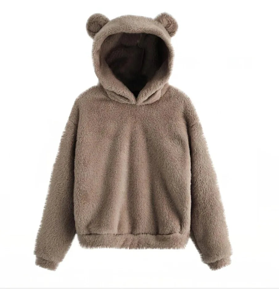 Autumn Winter Women's Long Sleeve Rabbit Ear Hood Plush Sweatshirt Cute Warm Hoodie