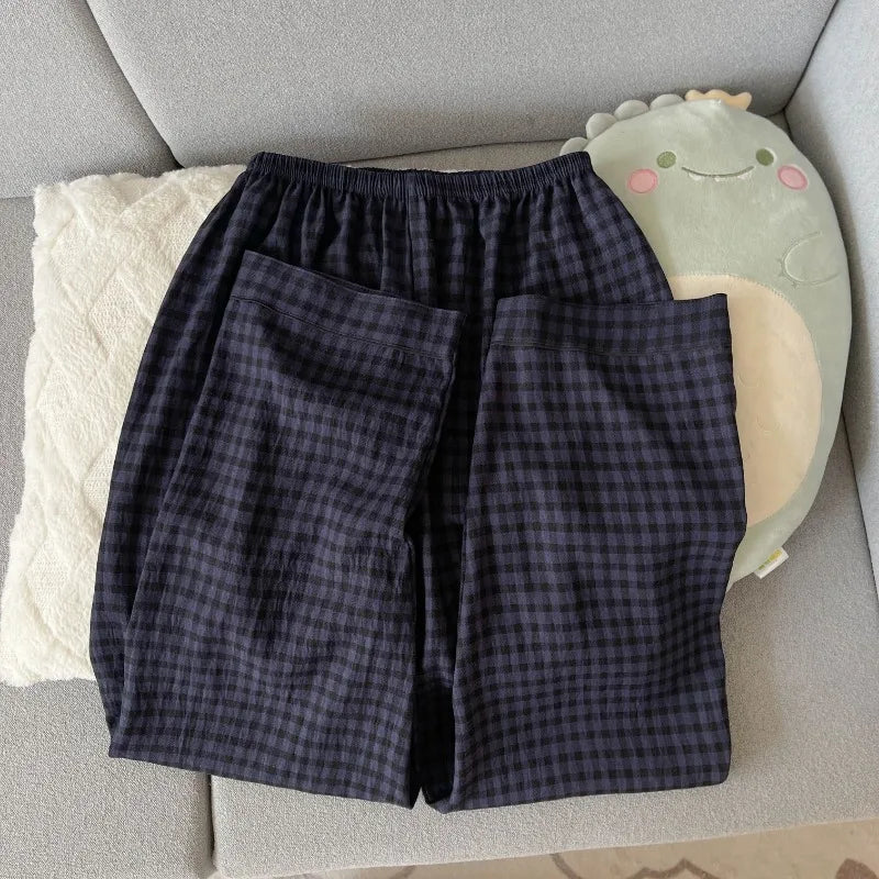 Autumn Women's Plaid Pajama Set | Korean Style Embroidered Dog 2-Piece Soft Vintage Sleepwear