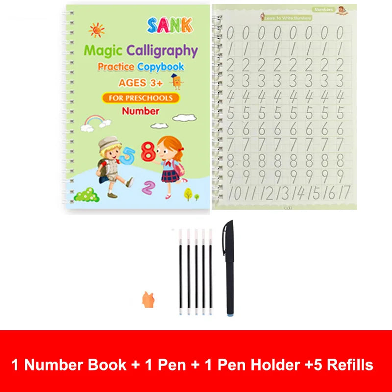 Sank Magic Practice Copybook – Reusable Kids’ English Calligraphy Writing Book with Free Wipe-Clean Pen