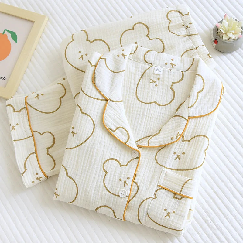 2025 Women's Polka Dot Pajama Set | 100% Cotton Gauze Two-Piece Spring Sleepwear & Loungewear