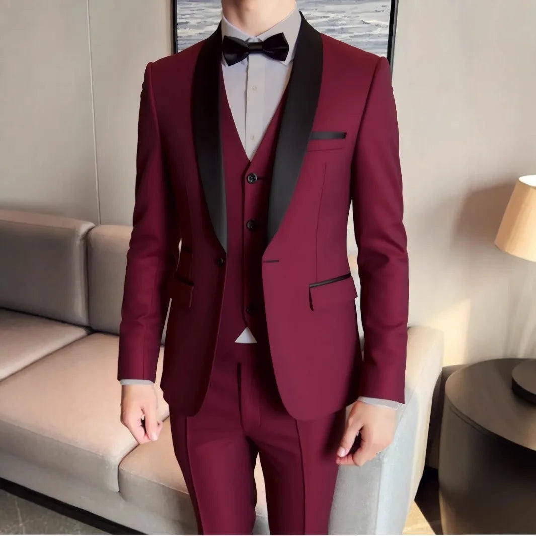 Men's 3-Piece Slim Fit Suit – Jacket, Vest & Trousers for Business, Groom & Formal Wear