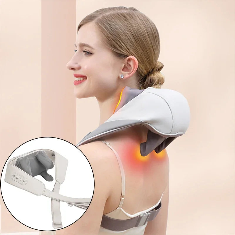 جهاز تدليك الرقبة والكتف بيونيك - وسادة تدليك كهربائية مدفأة للرقبة والظهر والخصر والساقين وكامل الجسم بثلاثة أوضاع