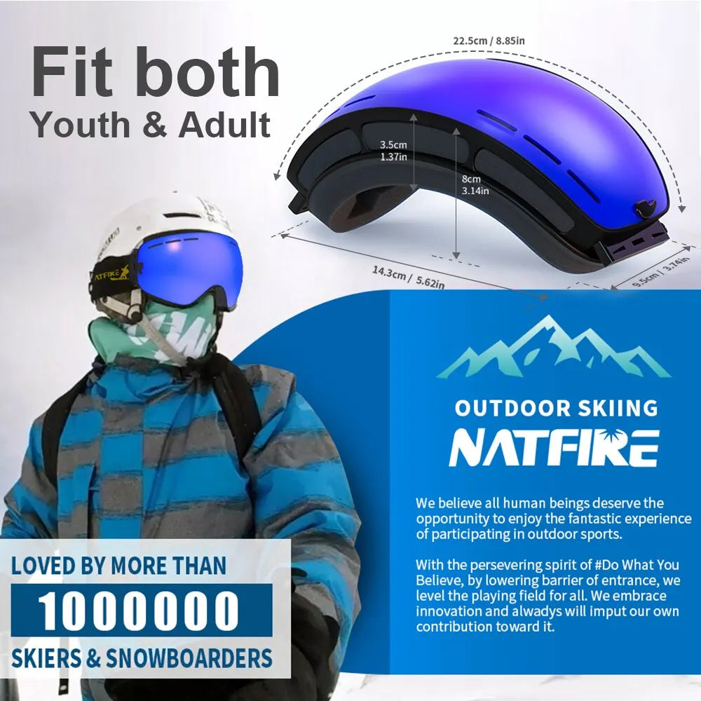 NATFIRE Ski Goggles – Double-Layer Anti-Fog UV400 Snowboard & Snowmobile Glasses for Outdoor Sports Skiing