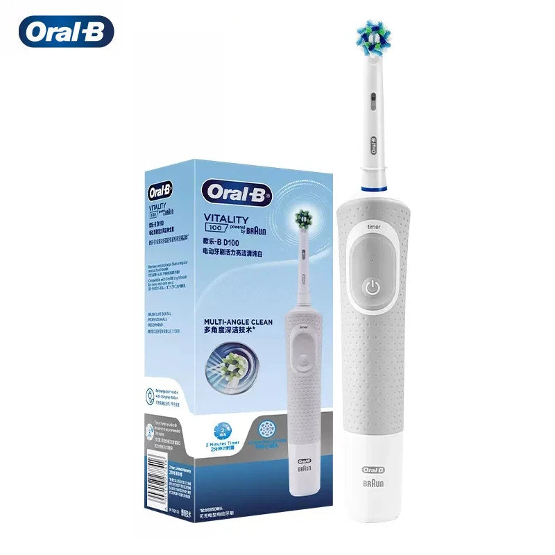 Oral-B D100 Electric Toothbrush • 2D Vitality Cleaning • Waterproof Rechargeable Toothbrush with Timer & Inductive Charger