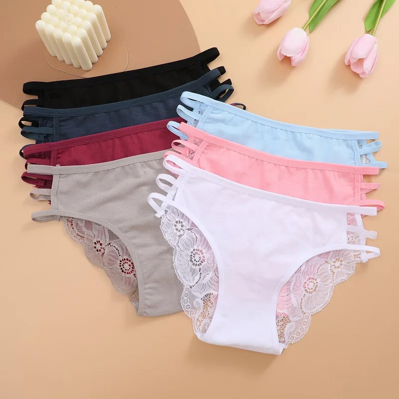 3PC Set Women's Sexy Floral Lace Low Rise Hollow Out Panties Transparent Underwear Soft Elastic Straps Lingerie