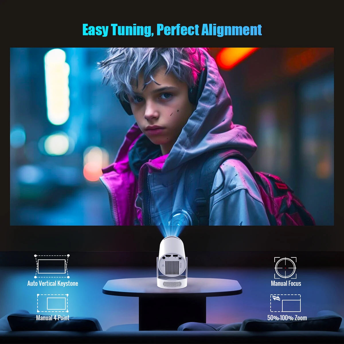 جهاز عرض Magcubic HY300 Pro+ بدقة 4K (720 بكسل) - 8000 لومن، نظام أندرويد 11، واي فاي 6 وبلوتوث 5.4، مكبر صوت 5 واط | مسرح منزلي وخارجي