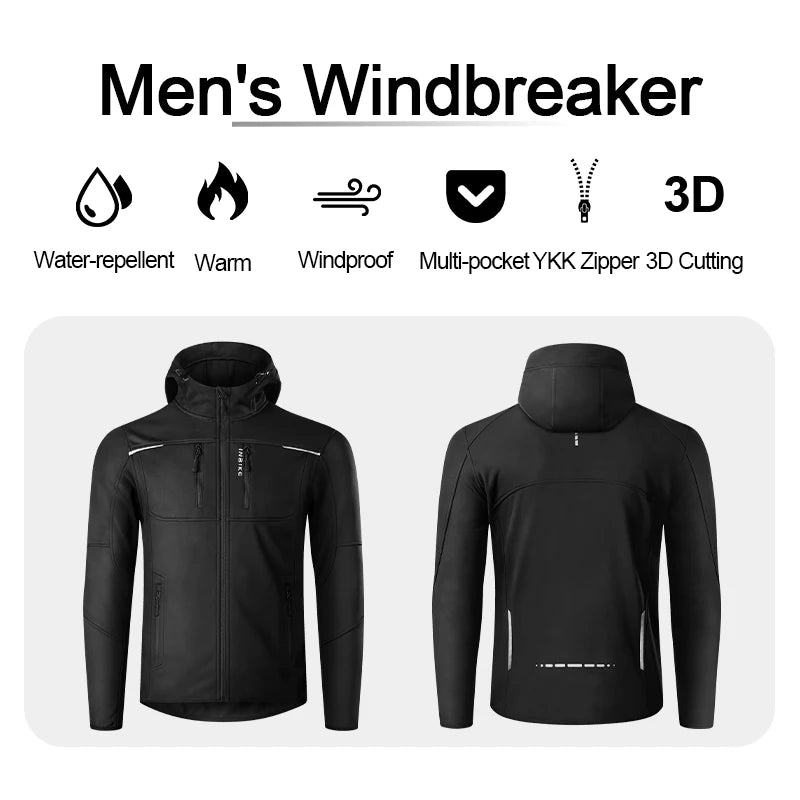 INBIKE Men’s Winter Cycling Jacket – Hooded Fleece Windproof Outdoor Coat for Hiking & Biking