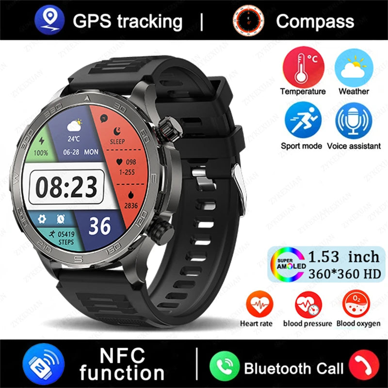 2025 Bluetooth Call Smart Watch | AMOLED HD Display, NFC, GPS, Heart Rate, IP68 Waterproof Sports Watch