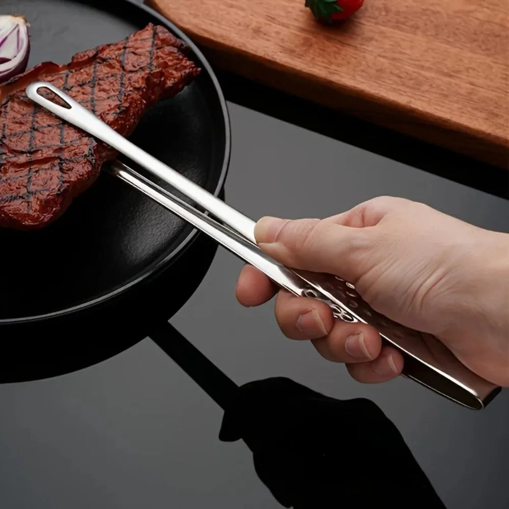 Stainless Steel Korean BBQ Food Clips – Extended Kitchen Tongs for Meat & Vegetables
