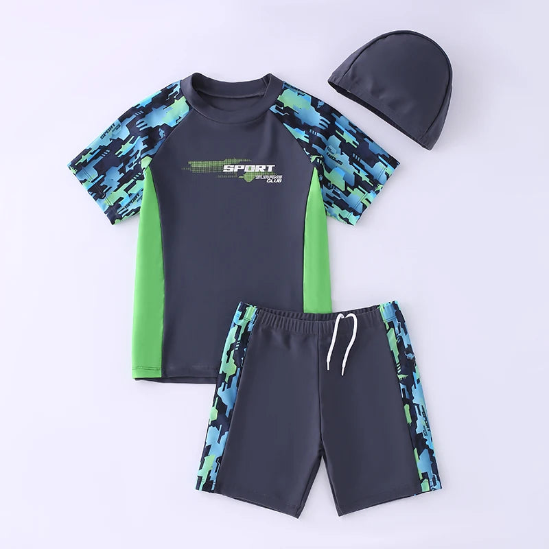 Kids Swimsuit Set Quick Dry Short Sleeve Swimwear Summer Beach Surfing Outfit