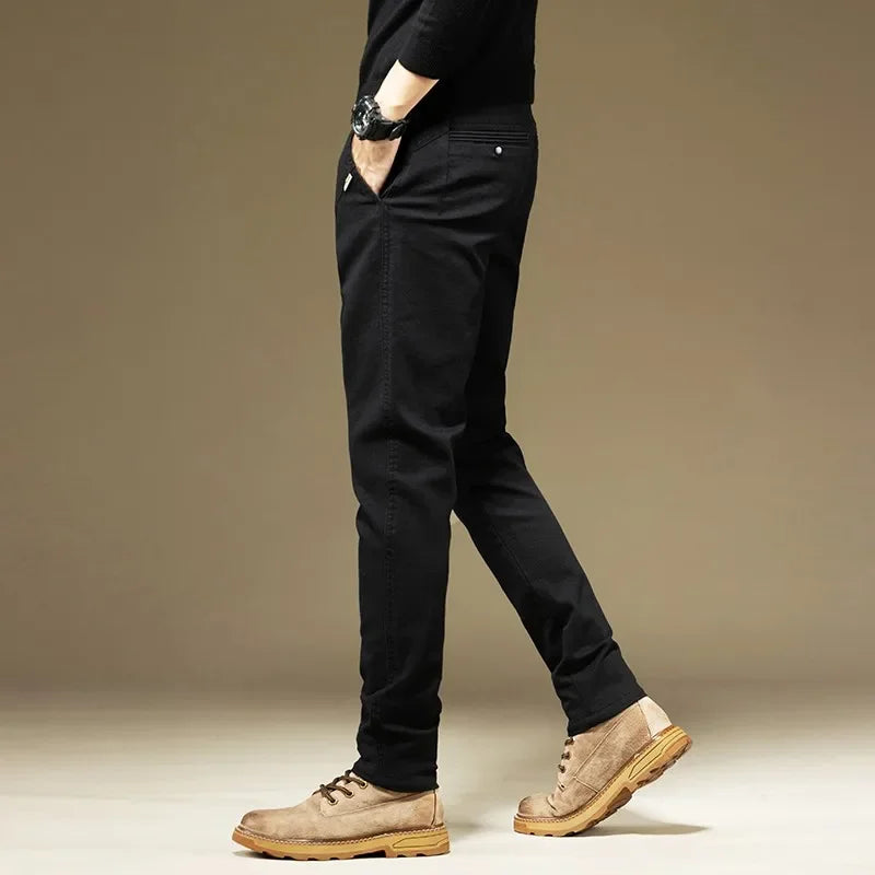 KUBRO Men's Casual Cotton Pants – Solid Color Spring & Autumn Business Trousers