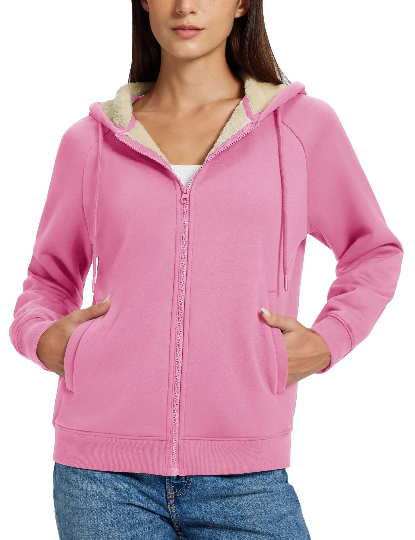 TACVASEN Women's Sherpa-Lined Full-Zip Hoodie Jacket Winter Warm Casual Outdoor Sweatshirt with Pockets