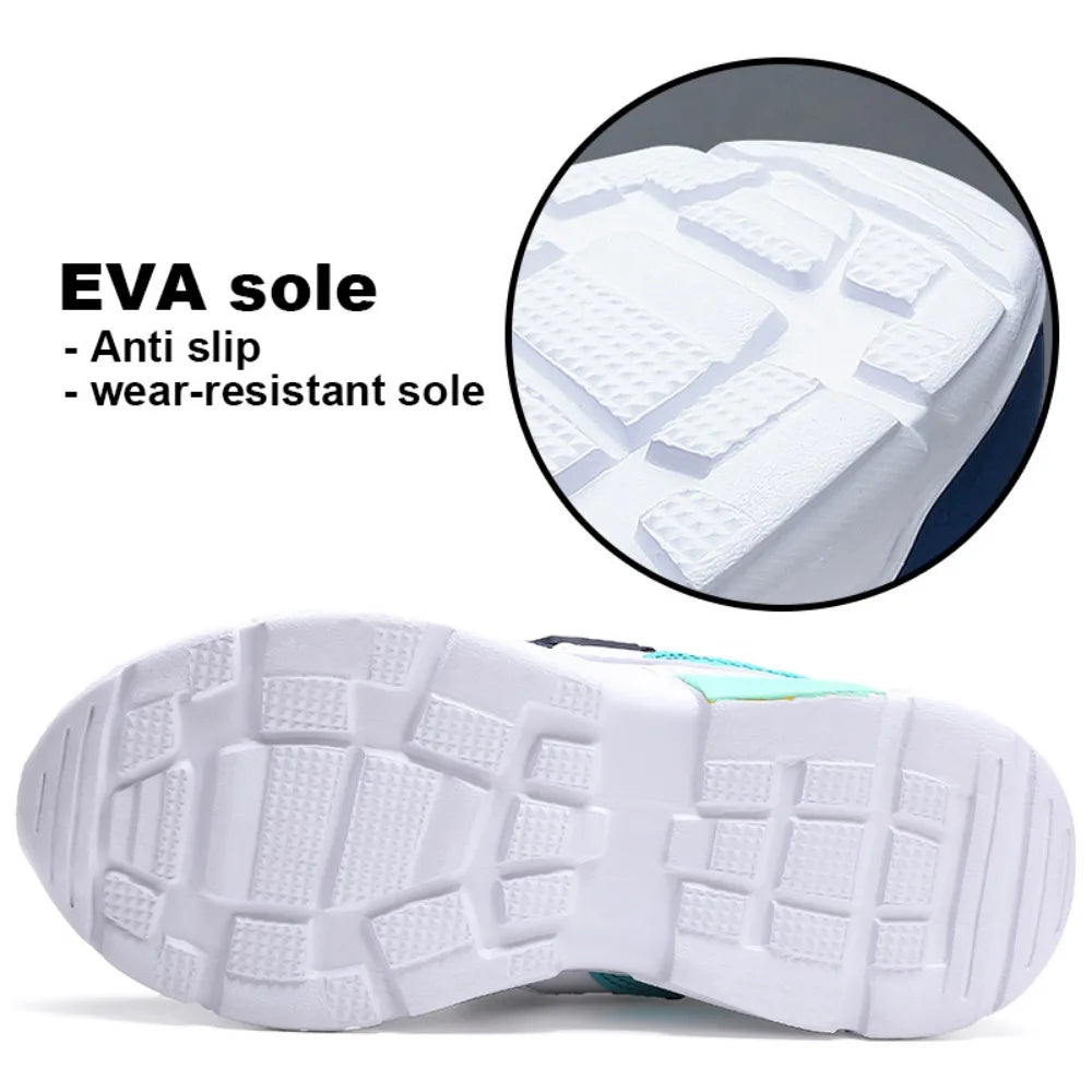 Kids' Breathable Sneakers | Mesh Hook & Loop Sports Shoes for Boys & Girls School Running