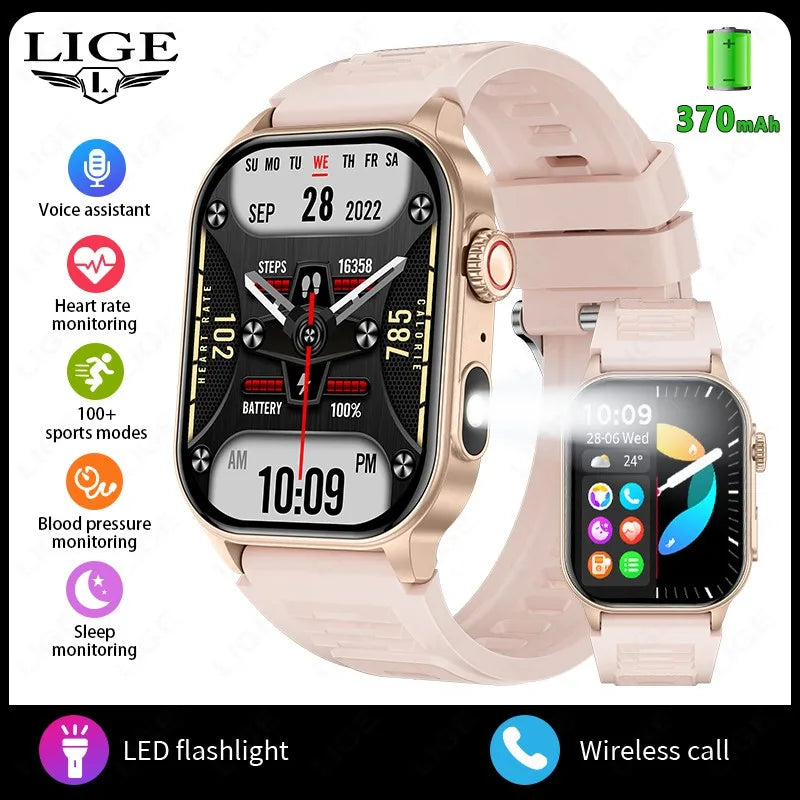 LIGE New Smart Watch | 2.01” HD Screen, AI Voice, Bluetooth Call, Flashlight, Sports & Health Monitor Smartwatch