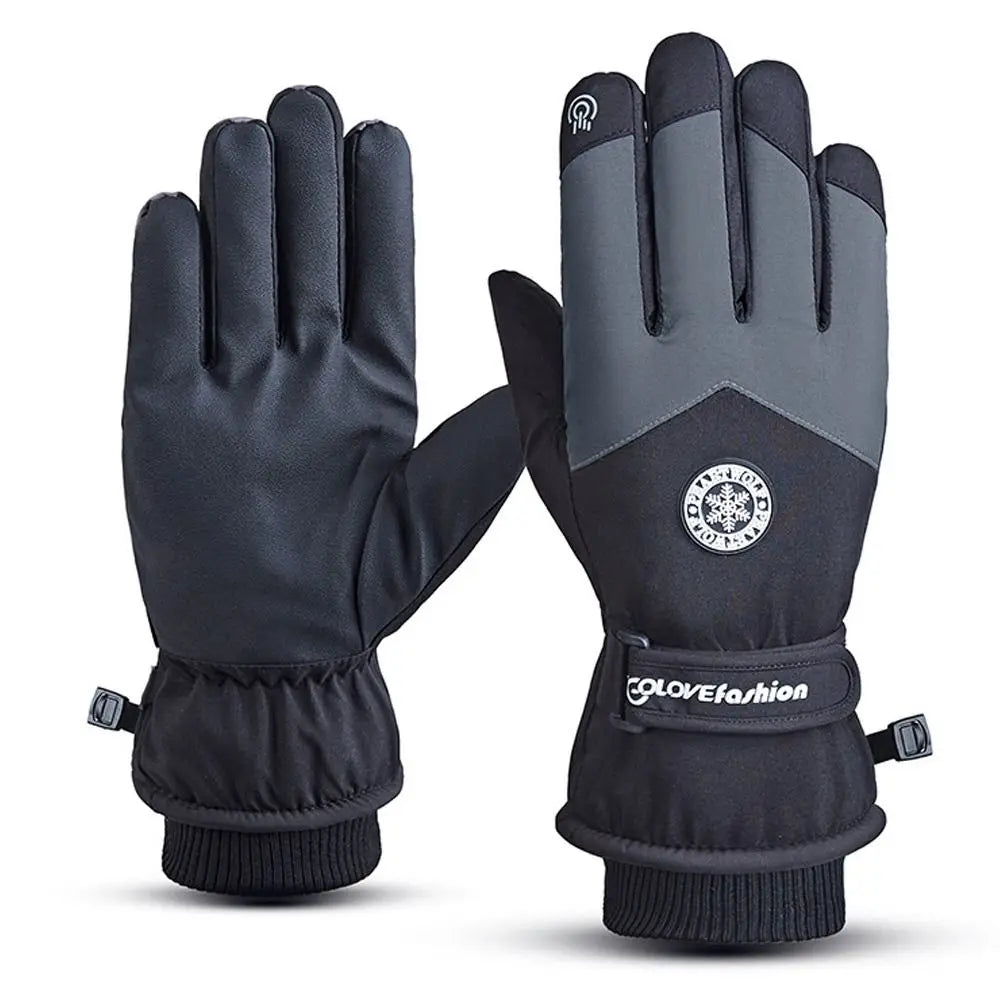 Unisex Winter Ski Gloves – Waterproof PU Leather Non-Slip Touchscreen Snowboard & Motorcycle Cycling Fleece Warm Gloves