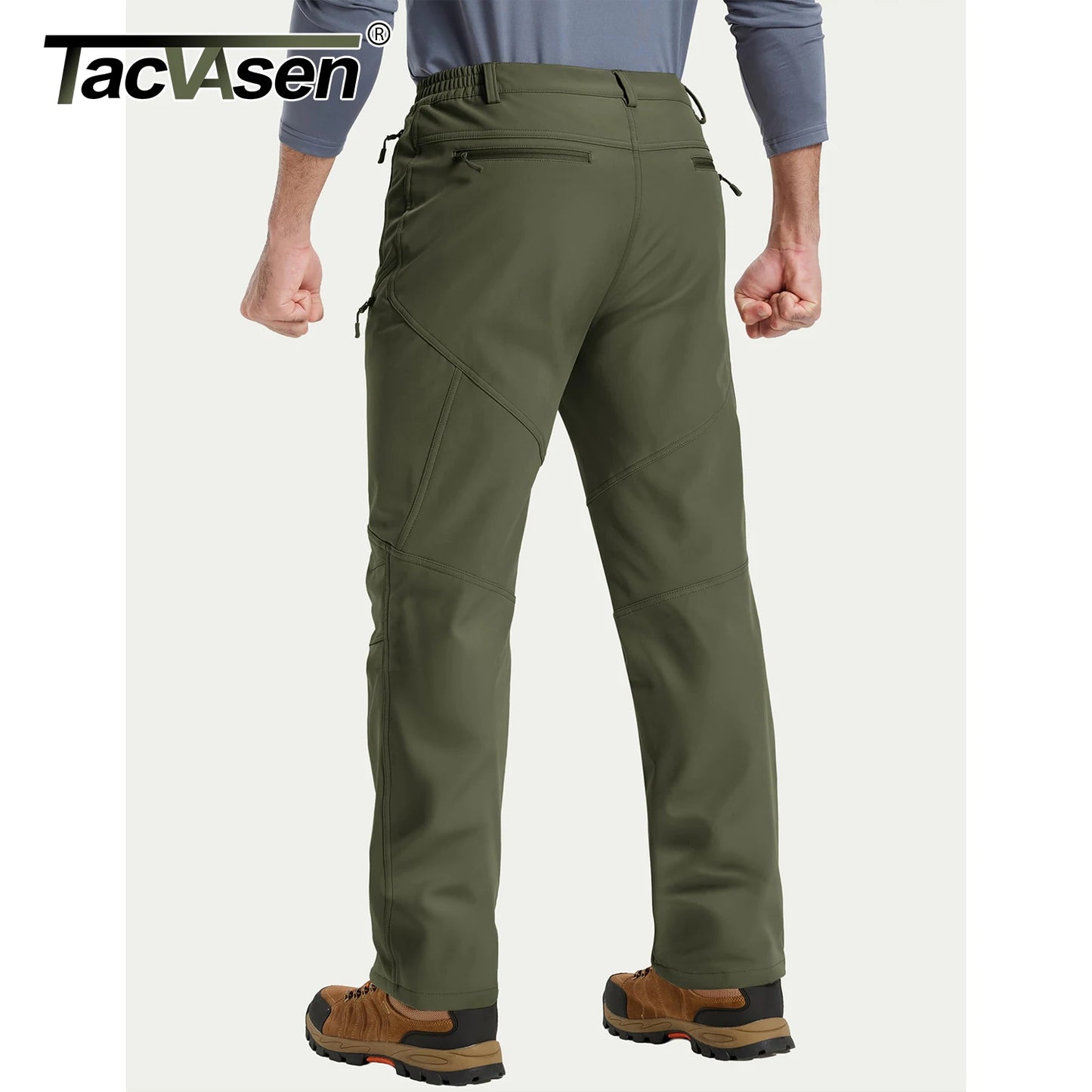 TACVASEN Men’s Fleece-Lined Waterproof Softshell Pants – Winter Hiking Snow Ski Cargo Trousers with 6 Zip Pockets
