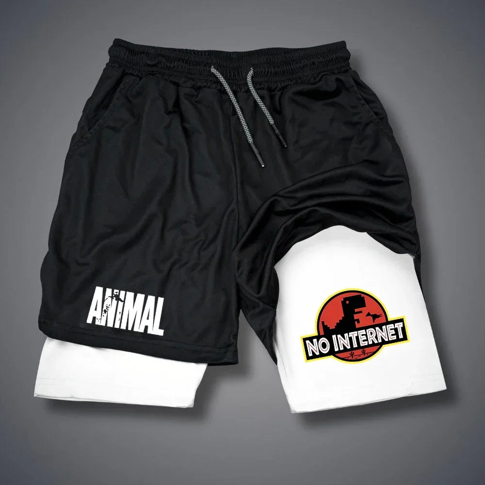 شورت رجالي بطبعة بطة كرتونية - شورت سريع الجفاف مزدوج الطبقات للصيف والشاطئ واللياقة البدنية