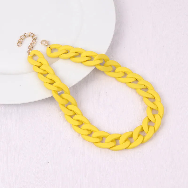 Trendy Colorful Acrylic Chain Choker Necklace for Women | Statement Matte Resin Wide Collar Jewelry