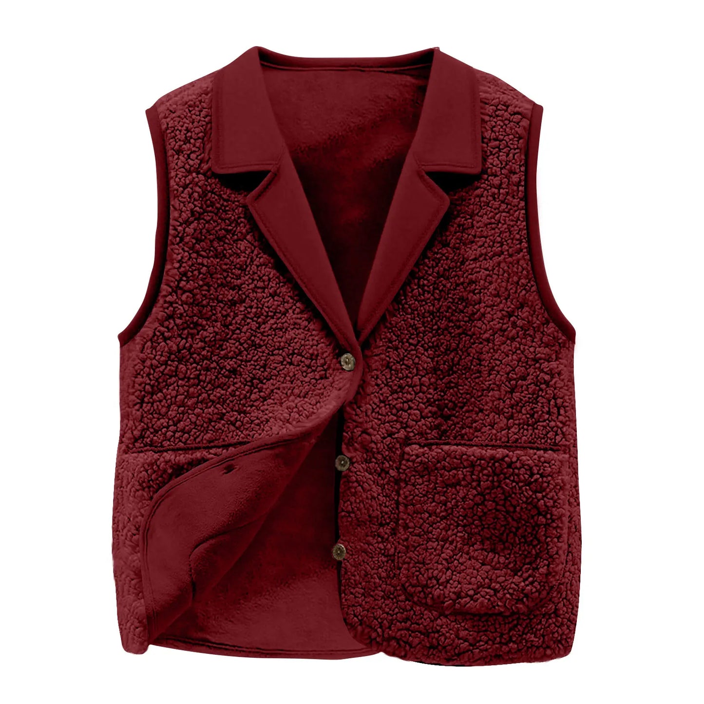 Women's Sherpa Fleece Vest Lapel Collar Button-Front Warm Sleeveless Jacket for Autumn Winter
