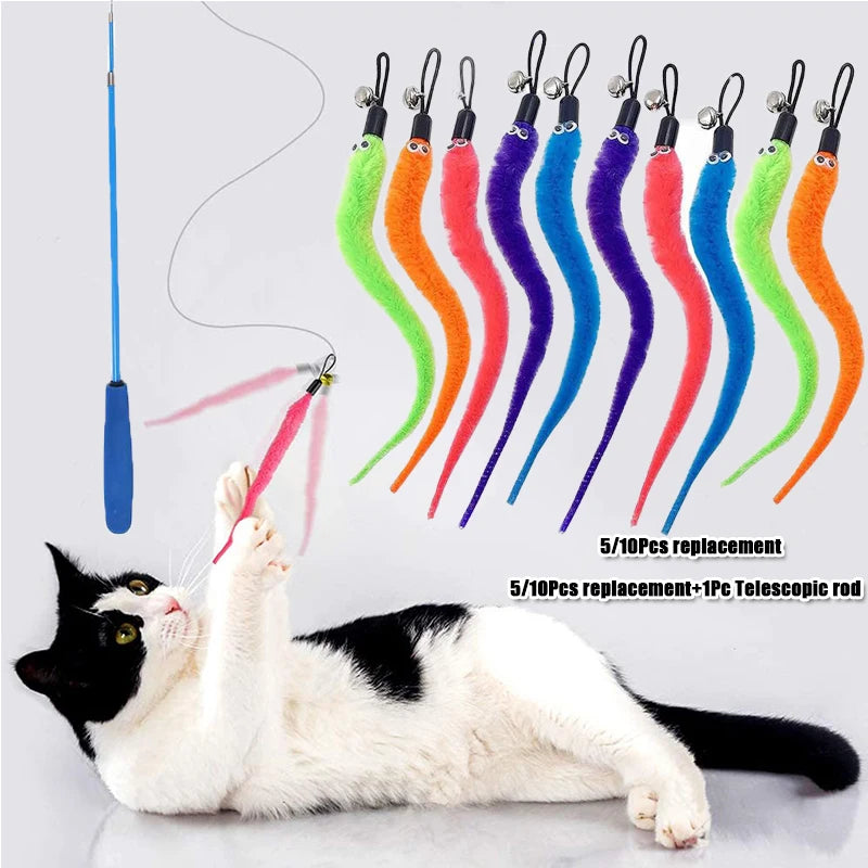 Plush Cat Worm Toy Refill Set – Replacement Heads for Teaser Wands (5/6/10/11 Pcs)