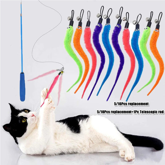 Plush Cat Worm Toy Refill Set – Replacement Heads for Teaser Wands (5/6/10/11 Pcs)