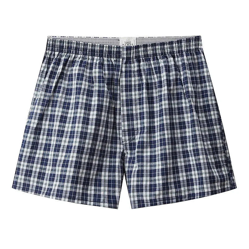 Men's Cotton Boxer Shorts S-XL | Casual Plaid Underwear with Elastic Waistband & Button | Comfortable Home Shorts
