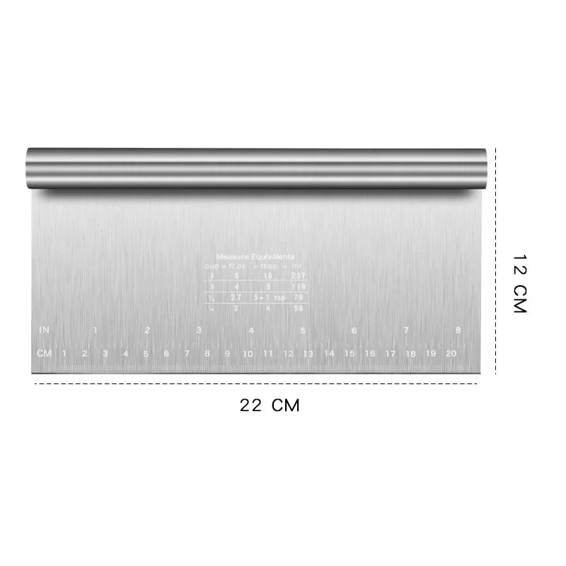 مكشطة كيك من الفولاذ المقاوم للصدأ مع مقياس - أداة تنعيم الحواف وملعقة معجنات للخبز