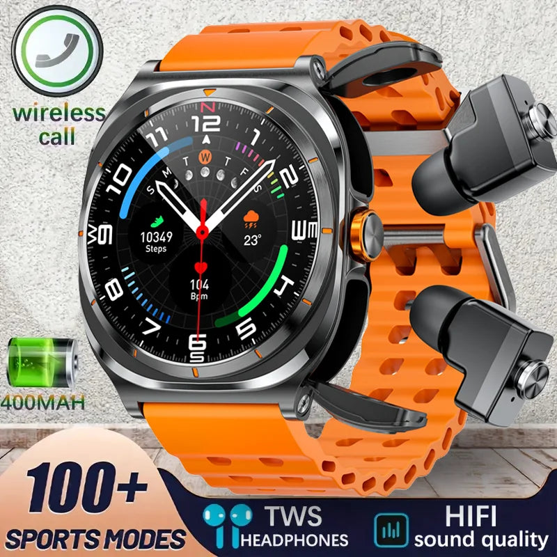 2025 2-in-1 Smart Watch with TWS Bluetooth Earphones – Dual Earbuds, Call, Health Monitor & Sports Music Tracker