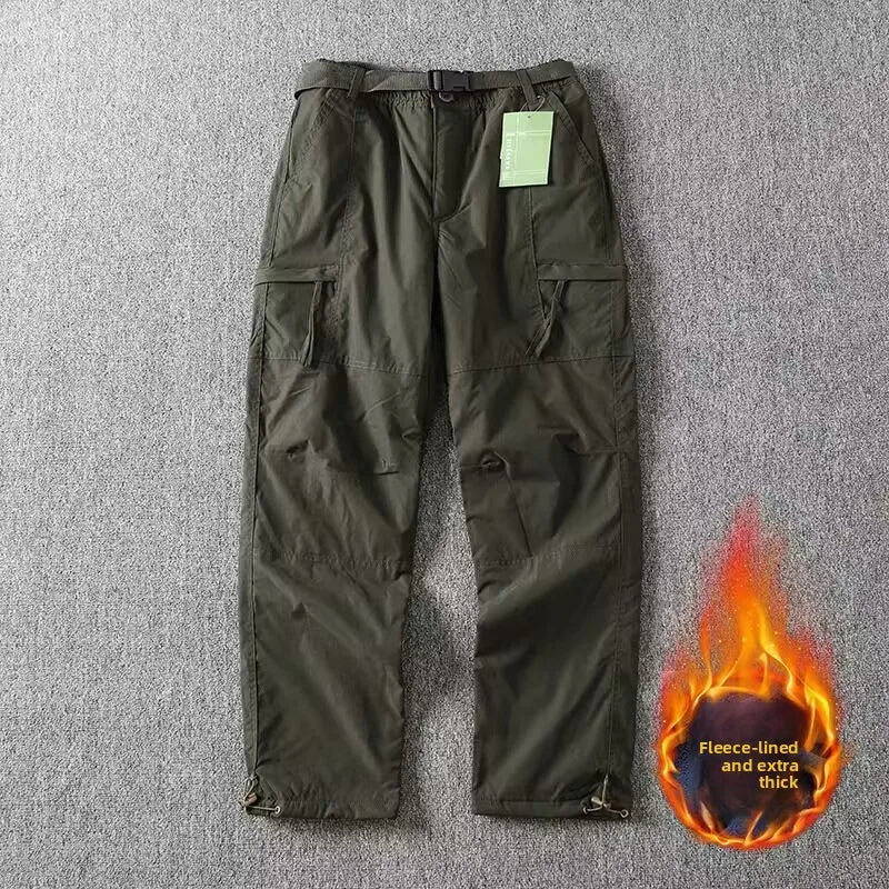 Outdoor Workwear Pants Men's | Loose Fleece-Lined Soft Hiking Pants | Windproof Waterproof Polyester Fiber Straight Leg