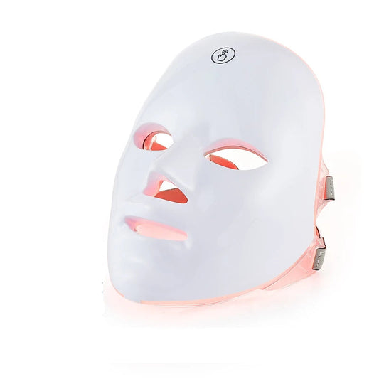 White LED face mask with glowing elements on a white background
