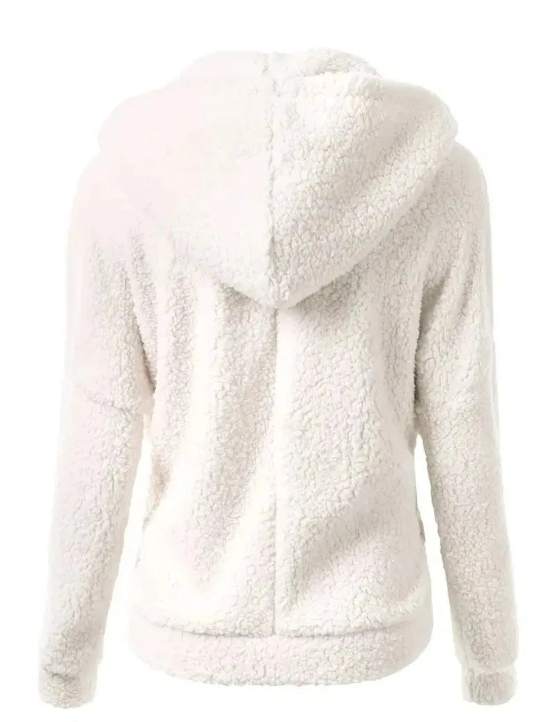 Autumn Winter 2025 Women's Hoodie Zipper Coat Casual Solid Soft Fleece Jacket